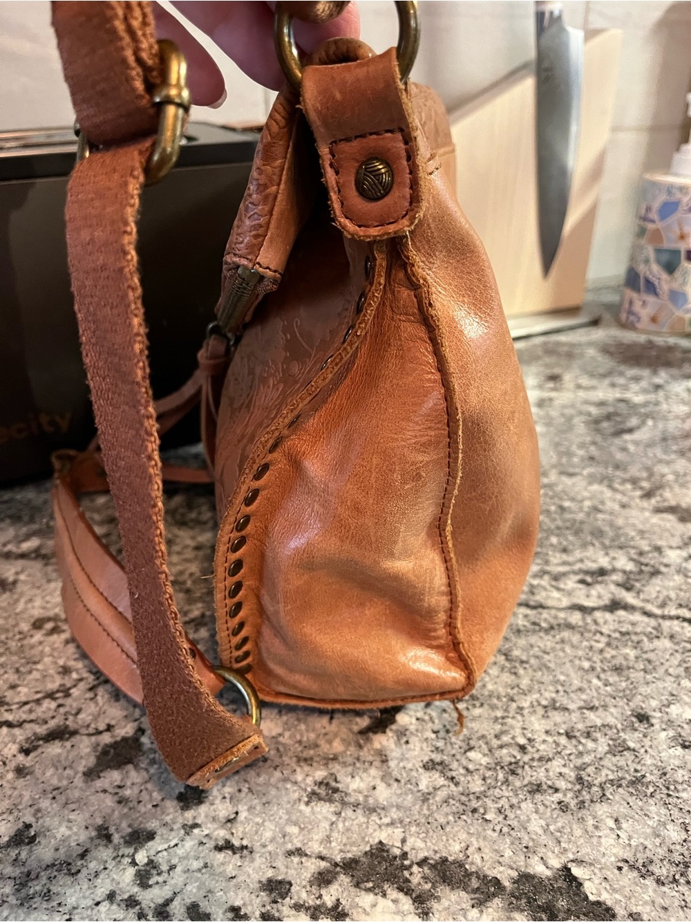 The Sak Silverlake Leather Flap Crossbody Tobacco Floral Embossed Bag - Picture 3 of 10